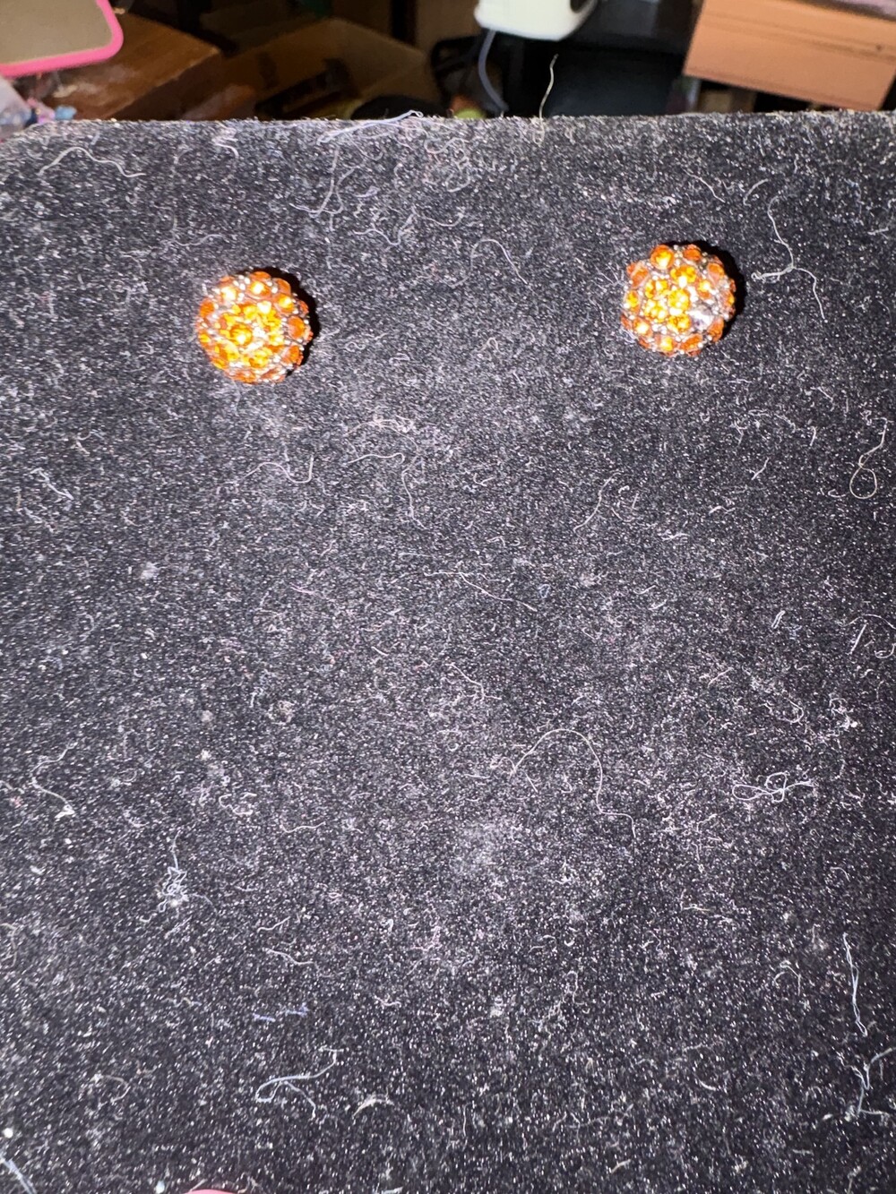 Orange Rhinestone Stud Earrings Pair Cluster Design Round